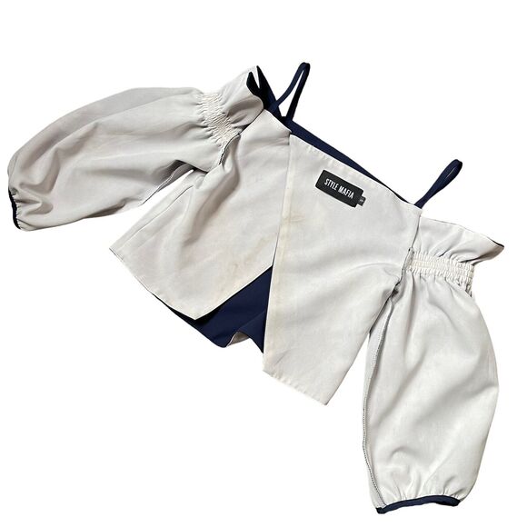 Style Mafia Maeve Sz S Womens Top Cropped Midnight Navy Open Shoulder Ruffled - Picture 7 of 9